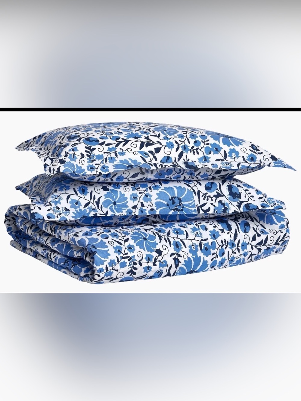 John Robshaw Zoya Azure Queen Duvet Cover + King Sham Organic Cotton